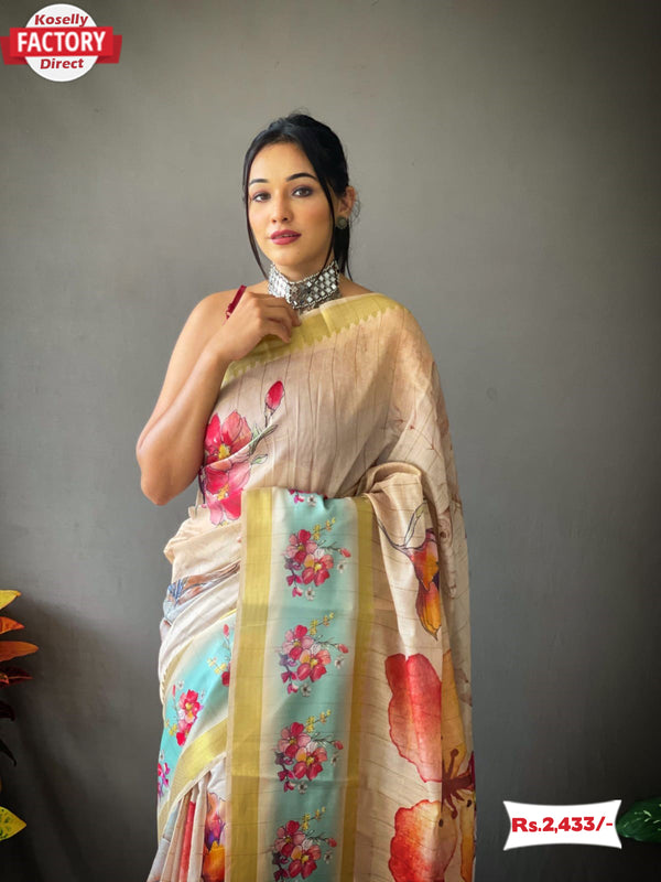 Floral Linen Check Saree