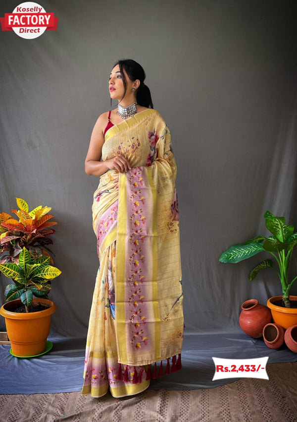 Floral Linen Check Saree