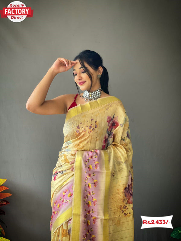 Floral Linen Check Saree