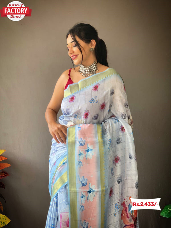Floral Linen Check Saree