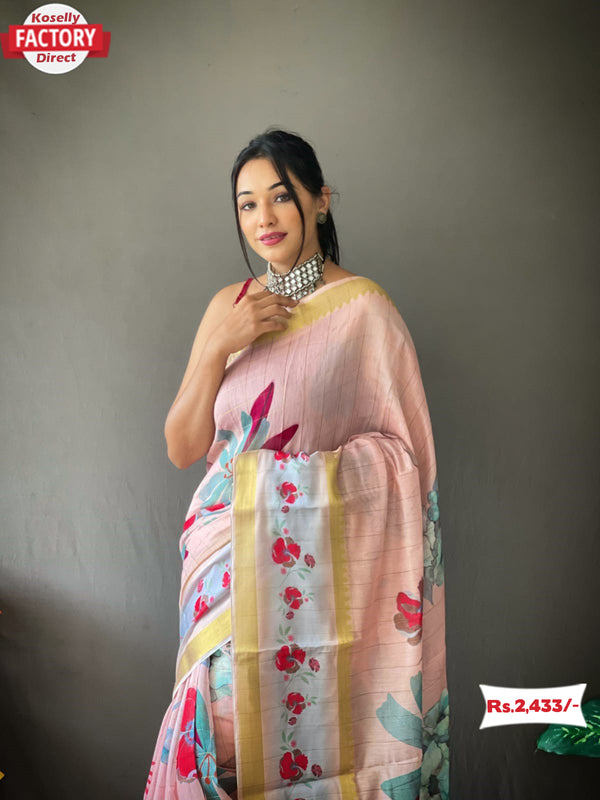 Floral Linen Check Saree