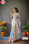 Floral Linen Check Saree
