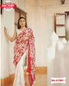 Red and White Aari Work Designer Saree