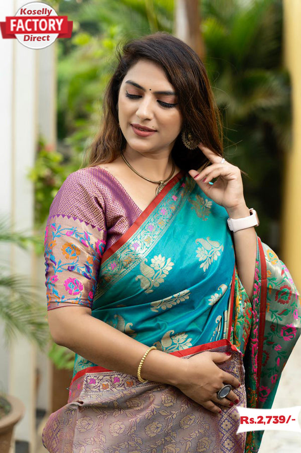 Sky Blue Banarasi Silk Saree