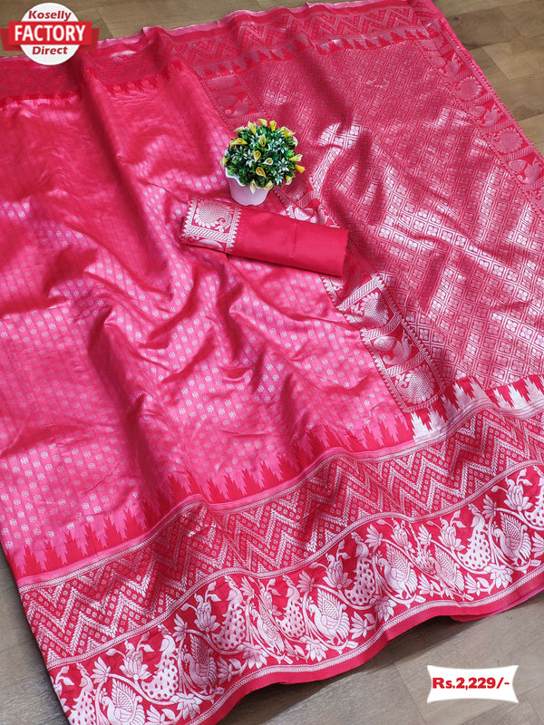 Pink Soft Jacquard Silk Saree