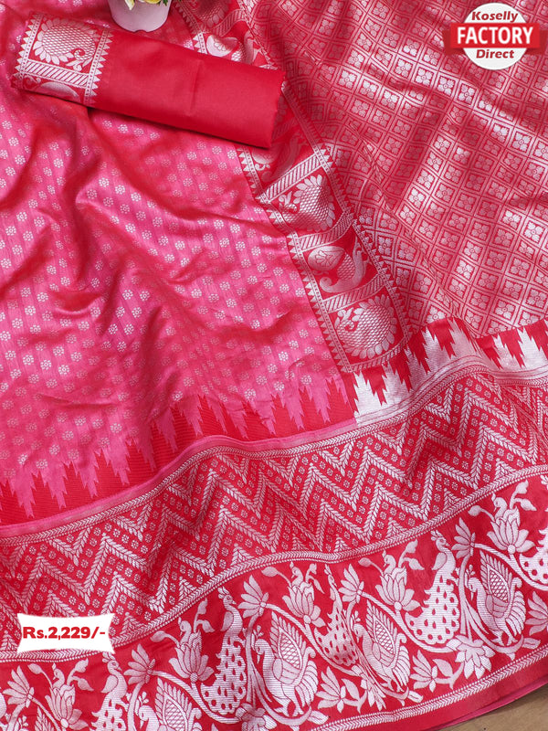 Pink Soft Jacquard Silk Saree