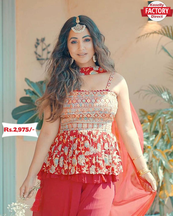 Red Designer Peplum Set