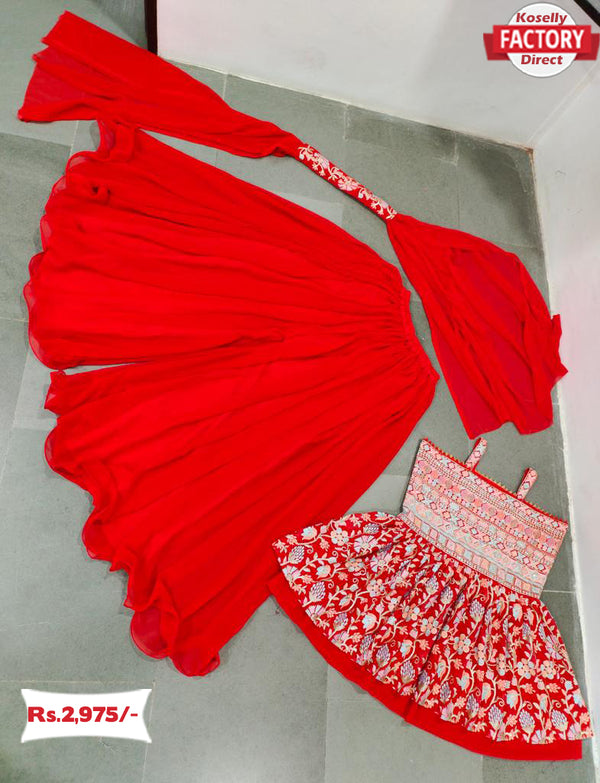 Red Designer Peplum Set