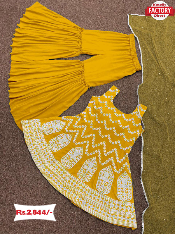Yellow Kurtha Sharara Dupatta Set