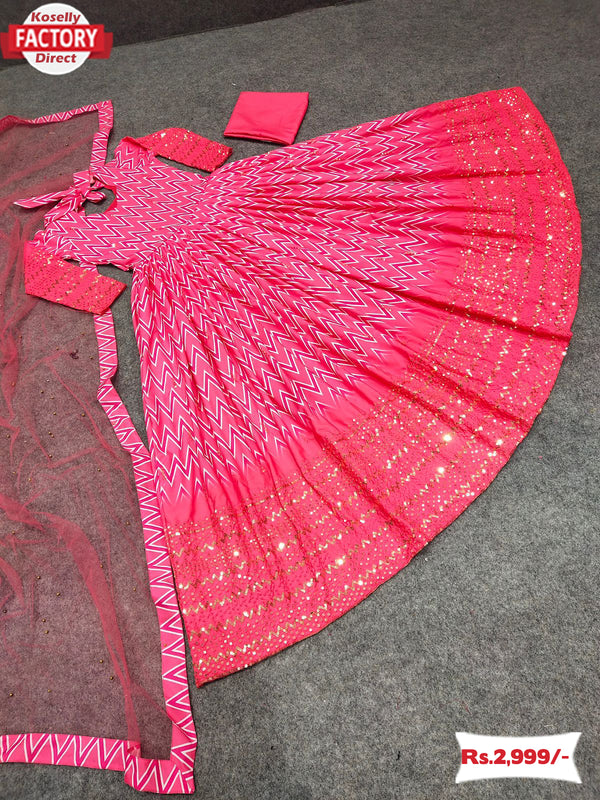 Pink Embroidered Gown with Dupatta