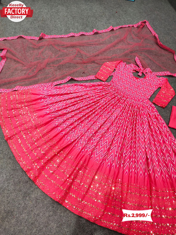 Pink Embroidered Gown with Dupatta