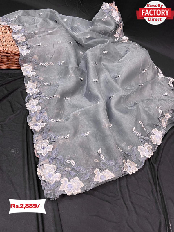 Pure Organza Viscose Thread-work Saree