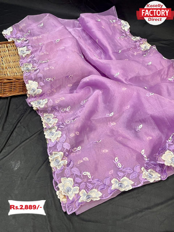 Pure Organza Viscose Thread-work Saree