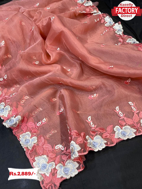 Pure Organza Viscose Thread-work Saree