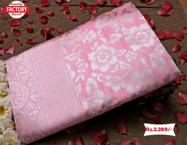 Pink Silver Zari Banarasi Silk Saree