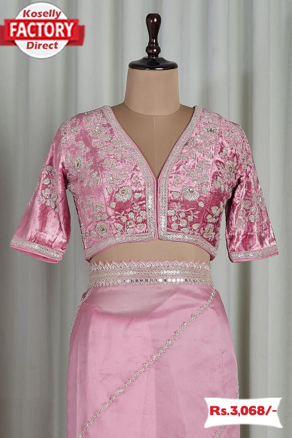 Baby Pink Sequins And Zari Worked Partywear Saree