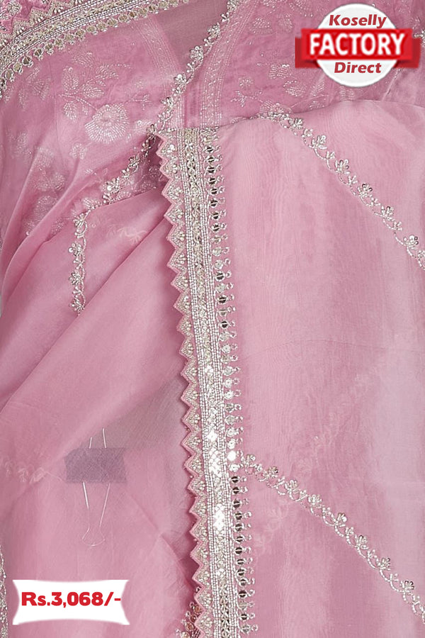 Baby Pink Sequins And Zari Worked Partywear Saree