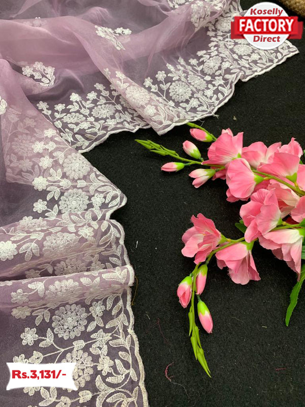 Baby Pink Pure Organza Embroidered Saree