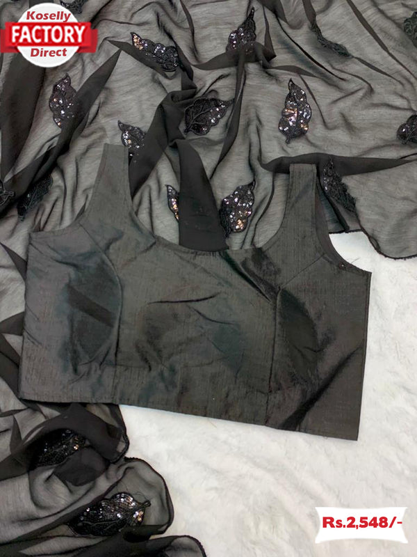 Black Georgette Saree With Leaf Sequins Work