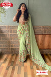 Lemon Green Georgette Sequins and Kashmiri Worked Saree