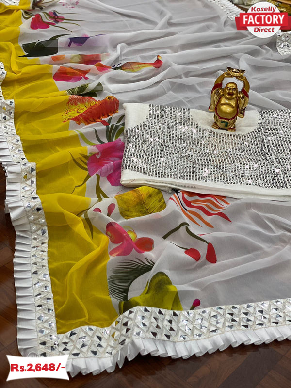 Beautiful White Designer Partywear Saree