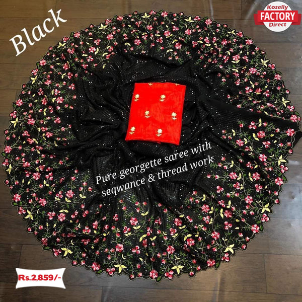 Black Georgette Sequins and Kashmiri Worked Saree