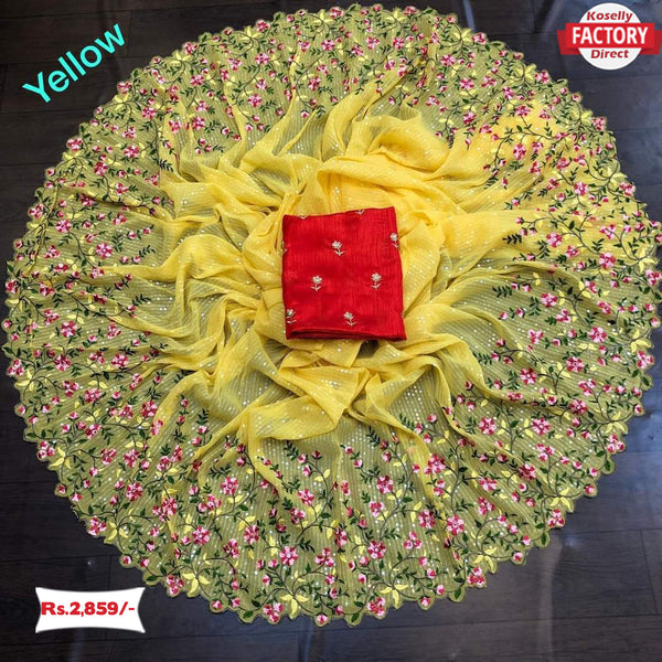 Yellow Georgette Sequins and Kashmiri Worked Saree