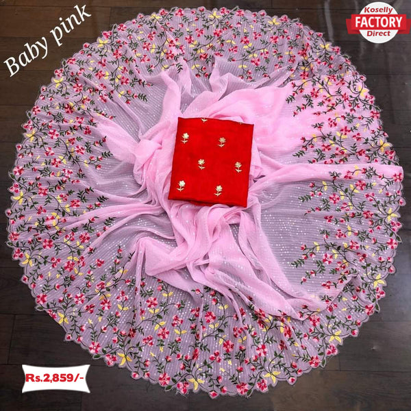 Pink Georgette Sequins and Kashmiri Worked Saree