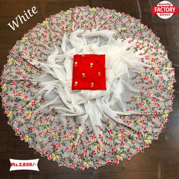 White Georgette Sequins and Kashmiri Worked Saree