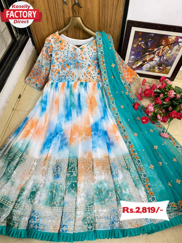 Sea Green Embroidered Gown with Dupatta