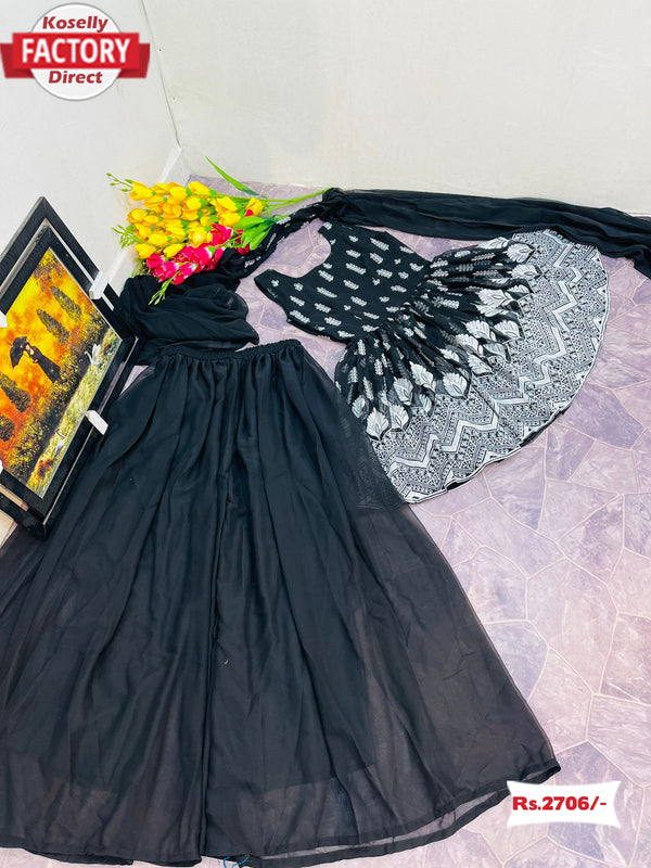 Black Designer Kurtha Sharara Dupatta Set