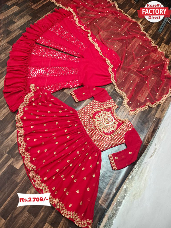 Red Designer Kurtha Sharara Dupatta Set