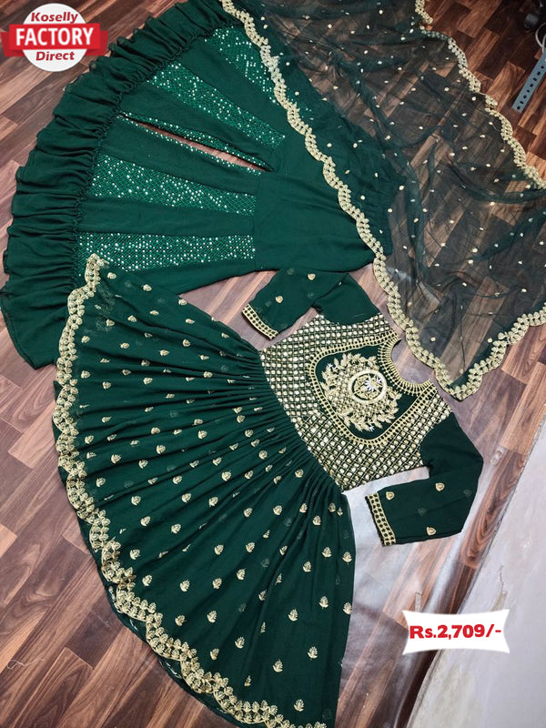 Green Designer Kurtha Sharara Dupatta Set