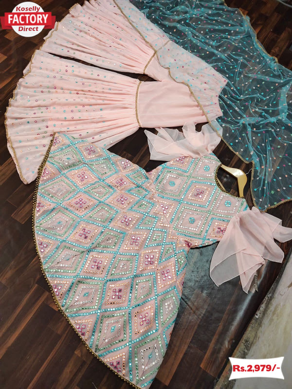 Pink Embroidered Kurtha Sharara Dupatta Set