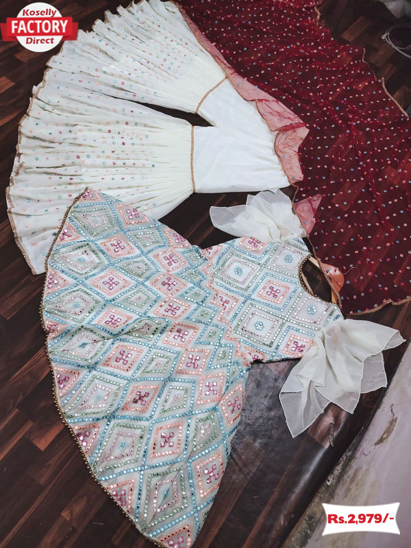 White Embroidered Kurtha Sharara Dupatta Set