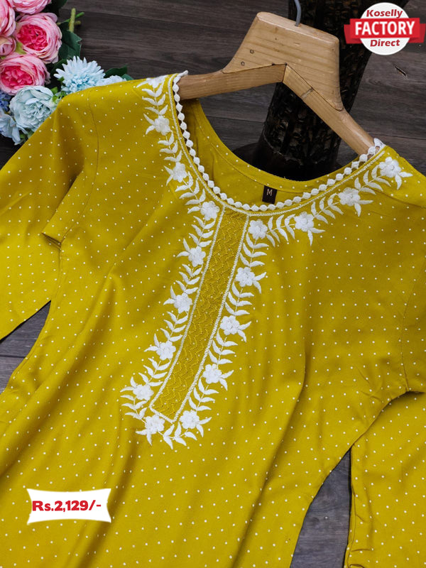 Yellow Kurtha Pant Dupatta Set