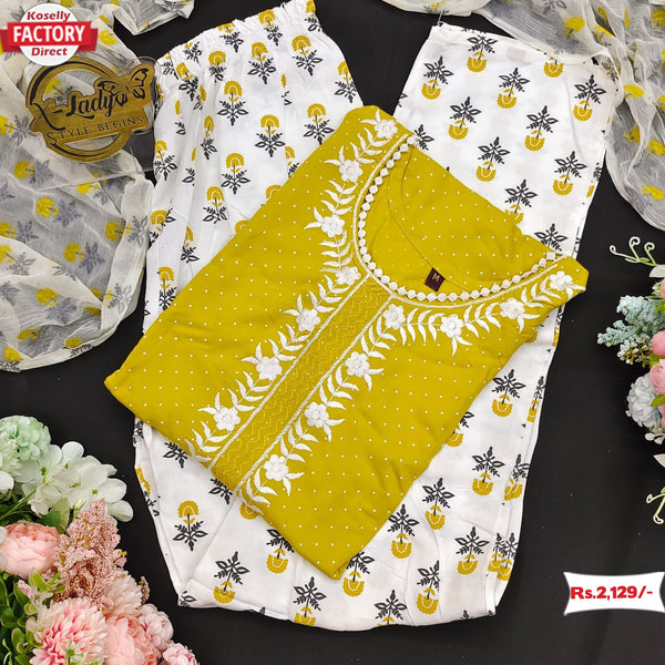 Yellow Kurtha Pant Dupatta Set