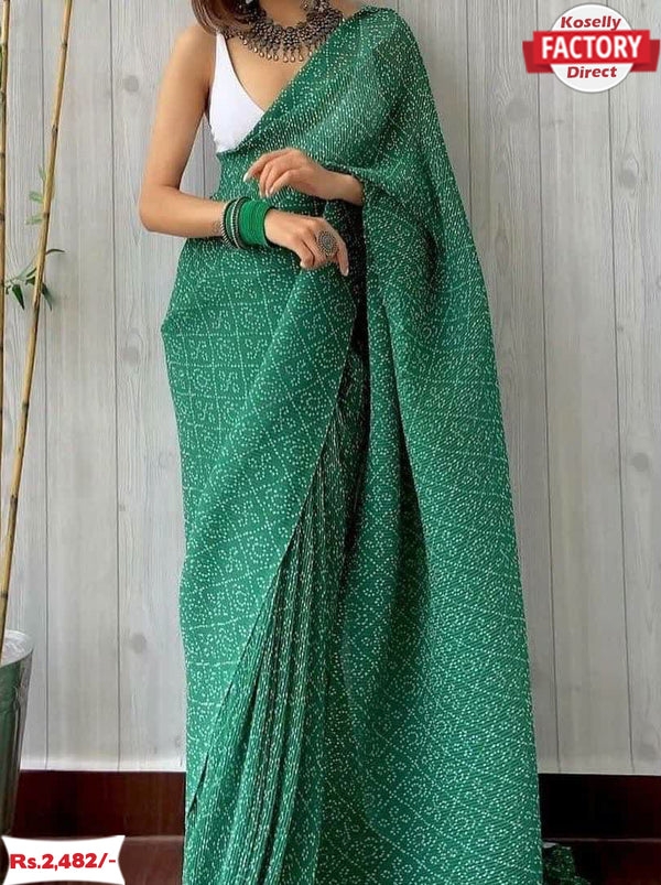 Green Bandhani Print Crush Saree