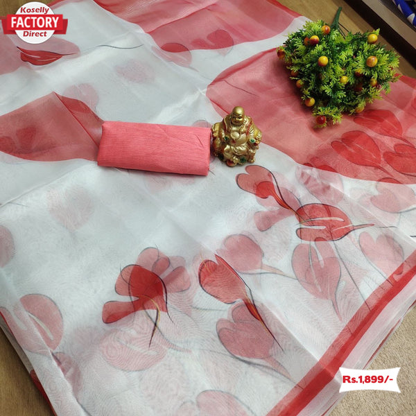 White Organza Floral Saree