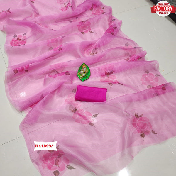 Pink Organza Floral Saree