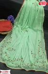 Sea Green Chiffon Handwork Saree