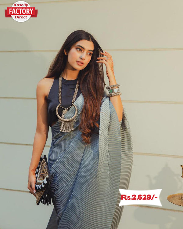 Silver Designer Crush Saree