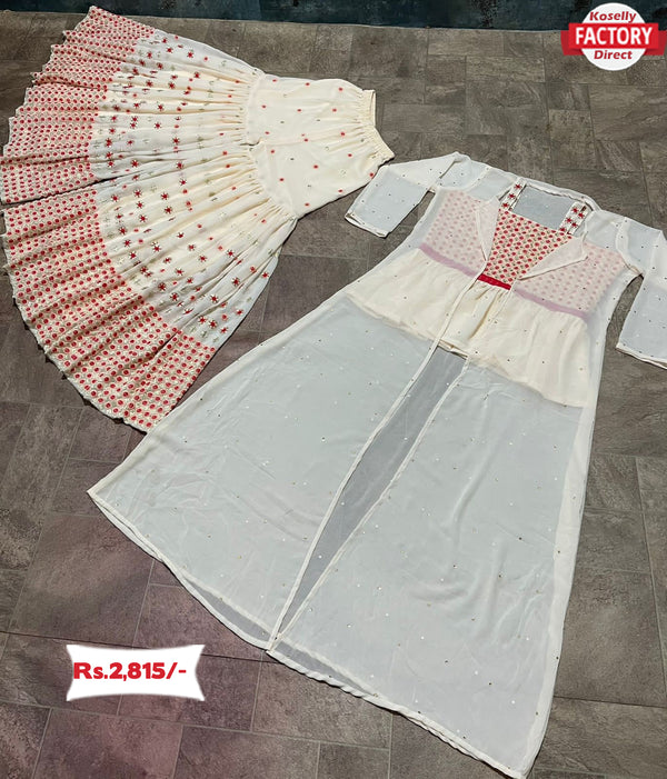 Cream Peplum Shrug Sharara Set