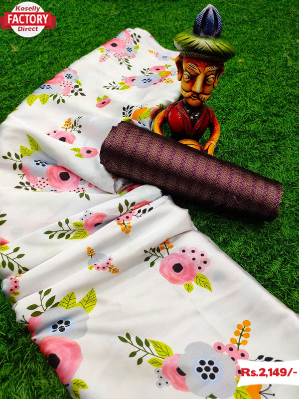 Digital Printed Satin Silk Saree