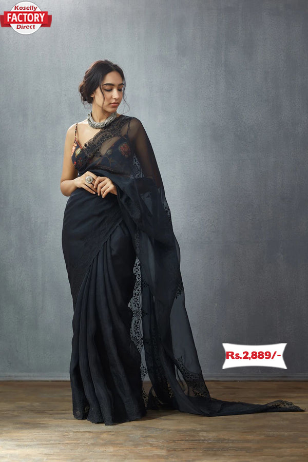 Black Organza Embroidered Saree