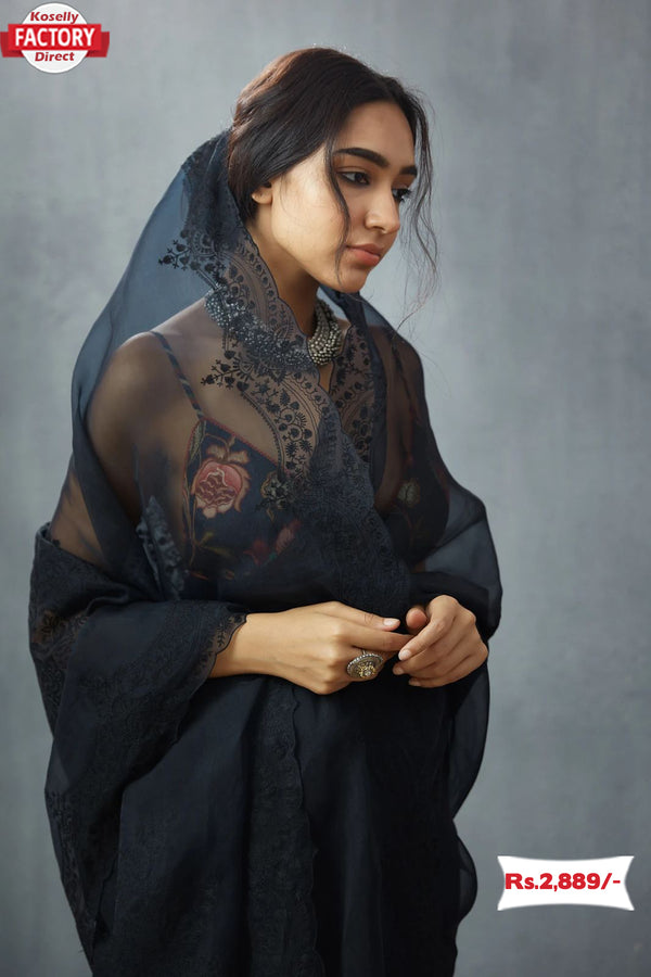 Black Organza Embroidered Saree