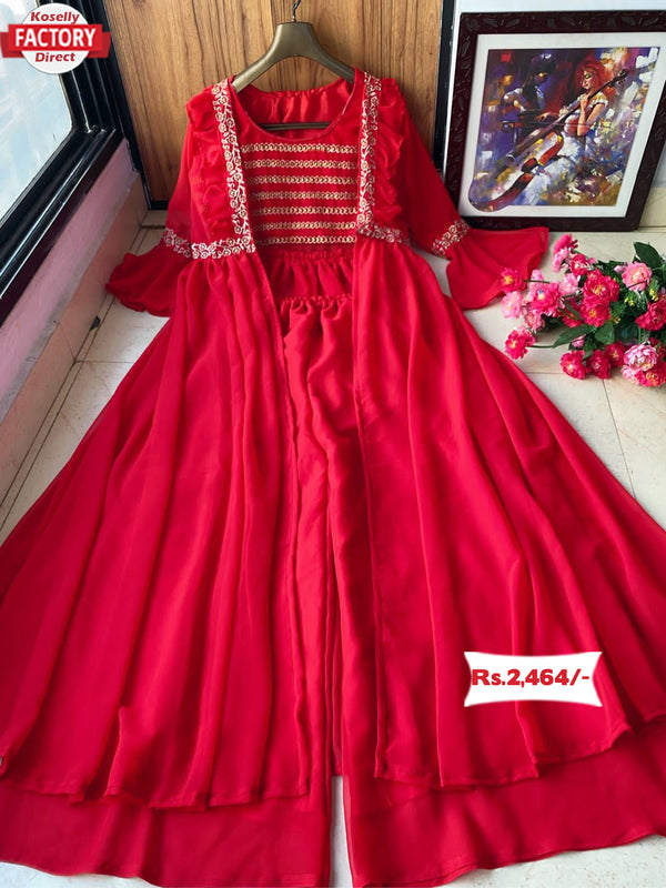 Red Indowestern Shrug Sharara Set