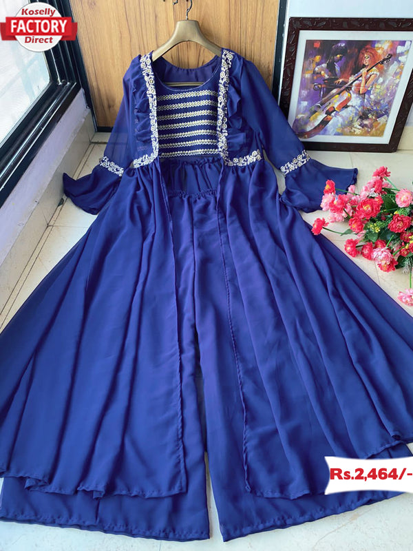 Blue Indowestern Shrug Sharara Set