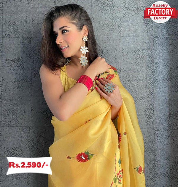 Yellow Designer Organza Saree