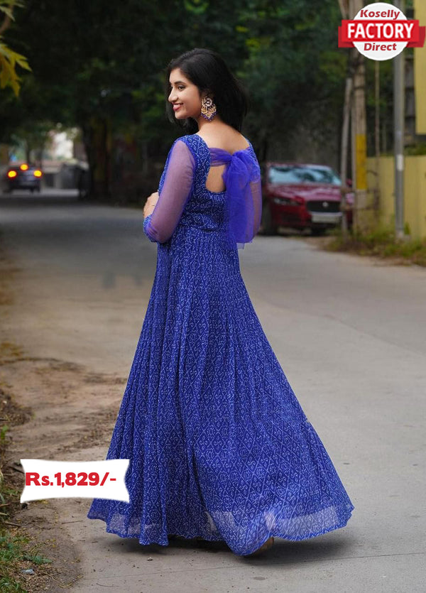 Royal Blue Crush Fabric Floor Length Gown